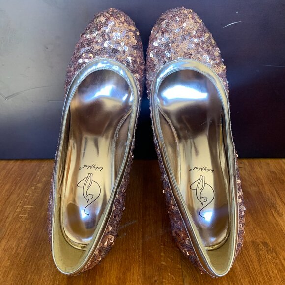 Baby Phat Rose Gold Sequin Round Toe Stiletto Platform Pumps - Picture 9 of 11